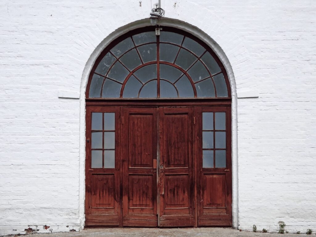 Glass and wood double door design