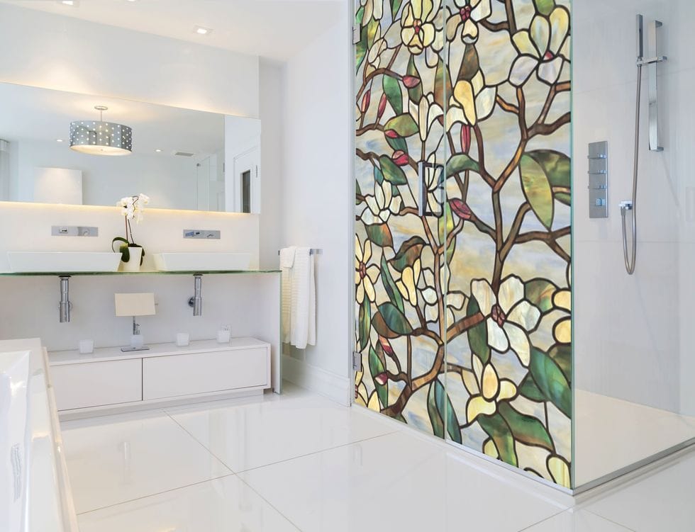 Stained-glass bathroom doors